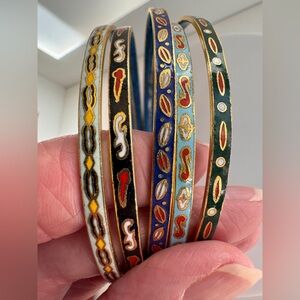 Vintage Cloisonné Enamel Bangle Bracelet Set of 5 | Colorful, Stackable